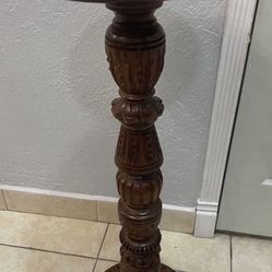 Vintage Wood Pedestal With Removable Marble Top 