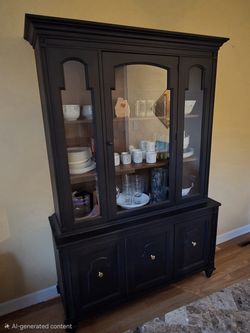 Black China Cabinet with Glass Doors & Storage