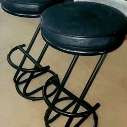 2 Modern Black Leather Bar Stools