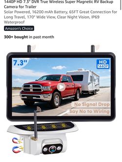 Pemacom 1440P 7.3" DVR Wireless Magnetic Solar RV Trailer Backup Camera 16200mAh