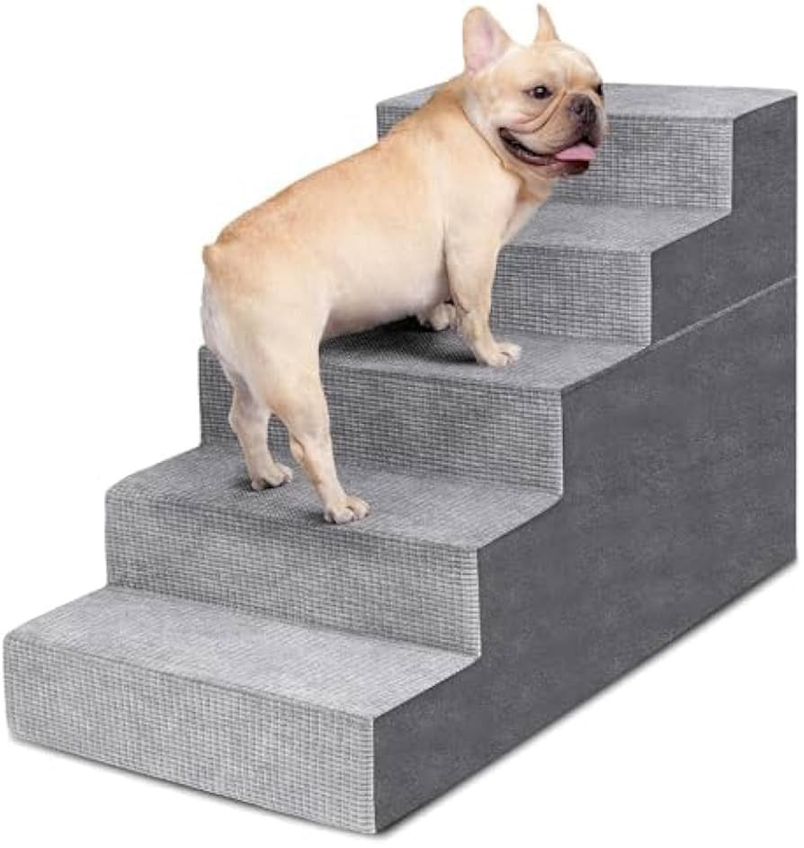 Brand New Heeyoo Dog Stairs for Small Dogs,5-Step Dog Steps for High Bed and Couch, High-Density Foam Pet Steps with Supporting Board, Non-Slip Rem