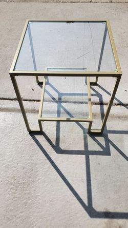 Modern 2-Tier Glass & Gold Metal Side Table