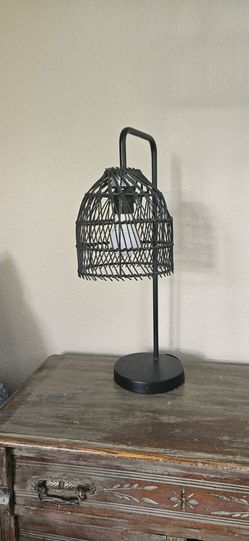 Black Rattan Cage Table Lamp