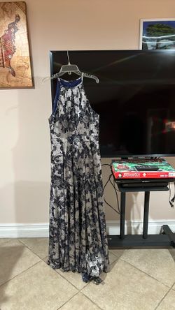 Navy Blue and silver evening gown