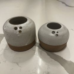 Set Of 2 Bowman Ceramics Stoneware Vases Multiple Holes