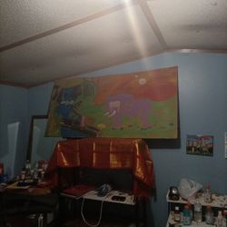 Unfinished Water Fall Jungle Painting Extra Large 4 Feet Across