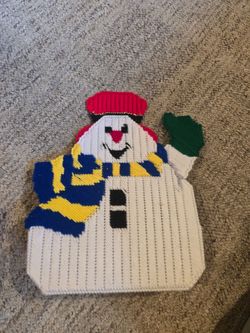Handmade Snowman Plastic Canvas Christmas Card Holder Decoration