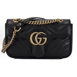 GUCCI GG Marmont Gold Retro Double G Logo Embossed Leather Marmont 22 Chain Flip Bag Shoulder Bag Crossbody Bag Mini(95)57
