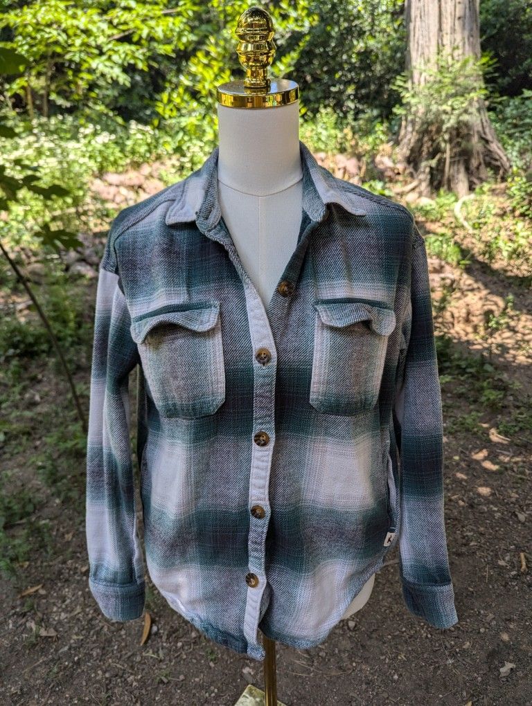 Hollister Boyfriend Fit Plaid Shirt - Green and White