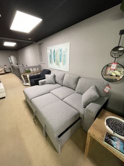 Sleeper Sectional with Left Chaise, Pull-out Bed and Hidden Storage, Charging Ports