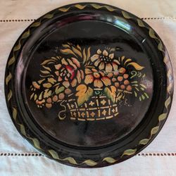 Vintage Metal Tray Hand Painted 