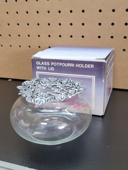 Glass Potpourri Holder with Decorative Metal Lid. Brand New