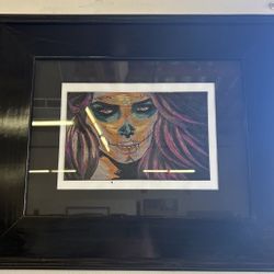 Signed Mexican Popotillo Straw Art Sugar Skull Portrait – Sinister