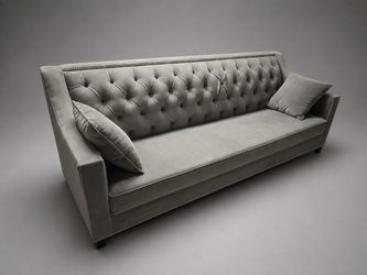 Custom Made Green Velvet Tufted Sofa with Nailhead Trim