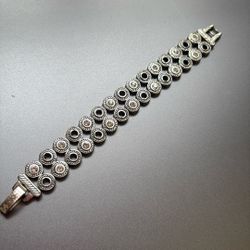 Brighton Two-Row Crystal Link Bracelet – Silver Tone with Rope Detail