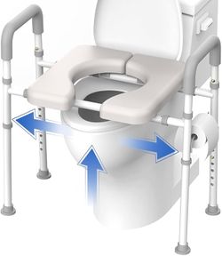 Raised Toilet Seat with Handles - Width & Height Adjustable For Seniors