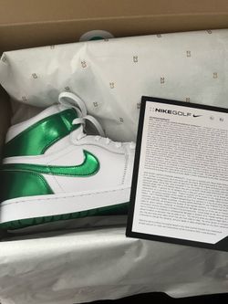 Jordan metallic green gold shoes