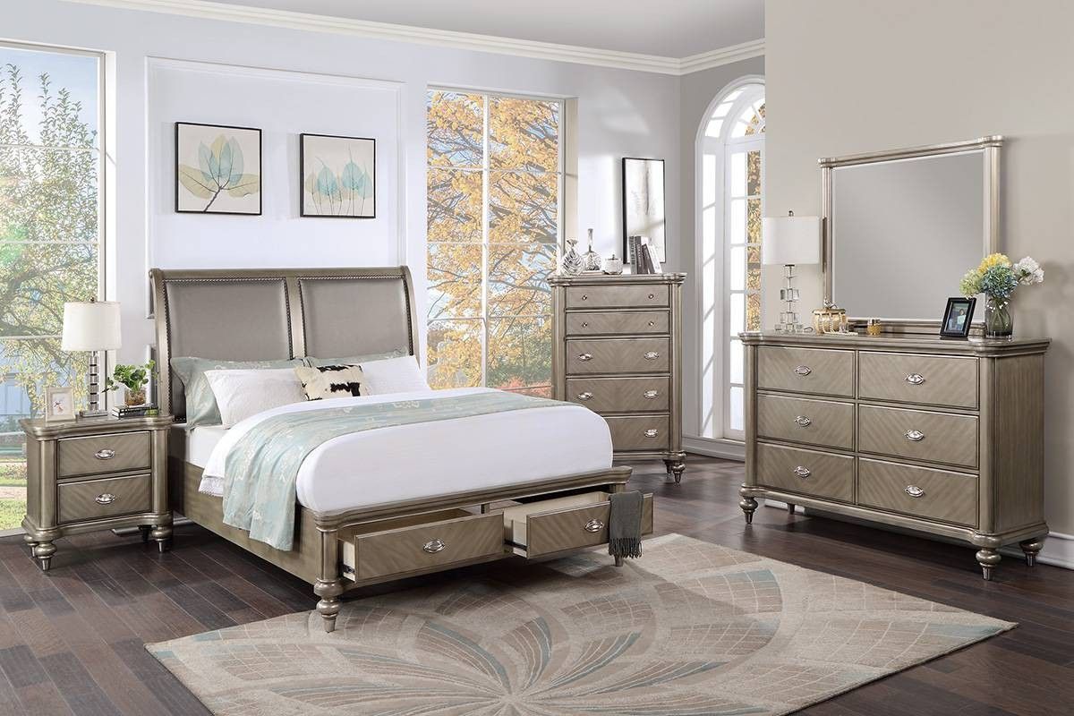 Brand New Metallic Finish 5pc Queen Size Bedroom Set