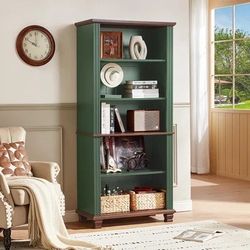 Green and Brown Wood Bookcase with Shelves