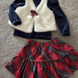 Girls Skirt, Long Sleeve, And Fur Vest Set