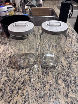 2 Large 10-Cup Glass Storage Jars w/ Metal Lids