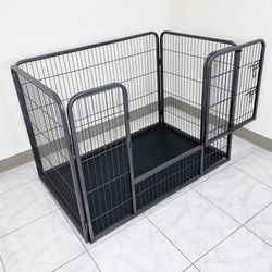 (New) $105 Pet Playpen Heavy-Duty Dog Kennel with Plastic Tray, 49x32x35” Tall 