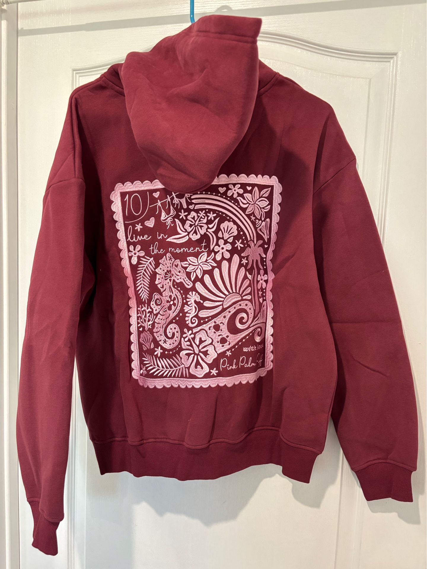 Live in the Moment Hoodie in Cherry Pink Palm Puff Medium & small Brand New!)