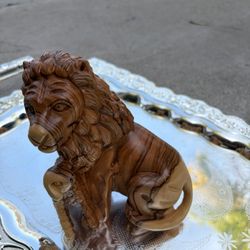 HAND CARVED OLIVE WOOD LION