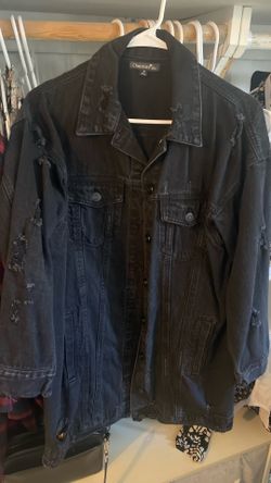 Black Ripped Faded Long Jean Jacket
