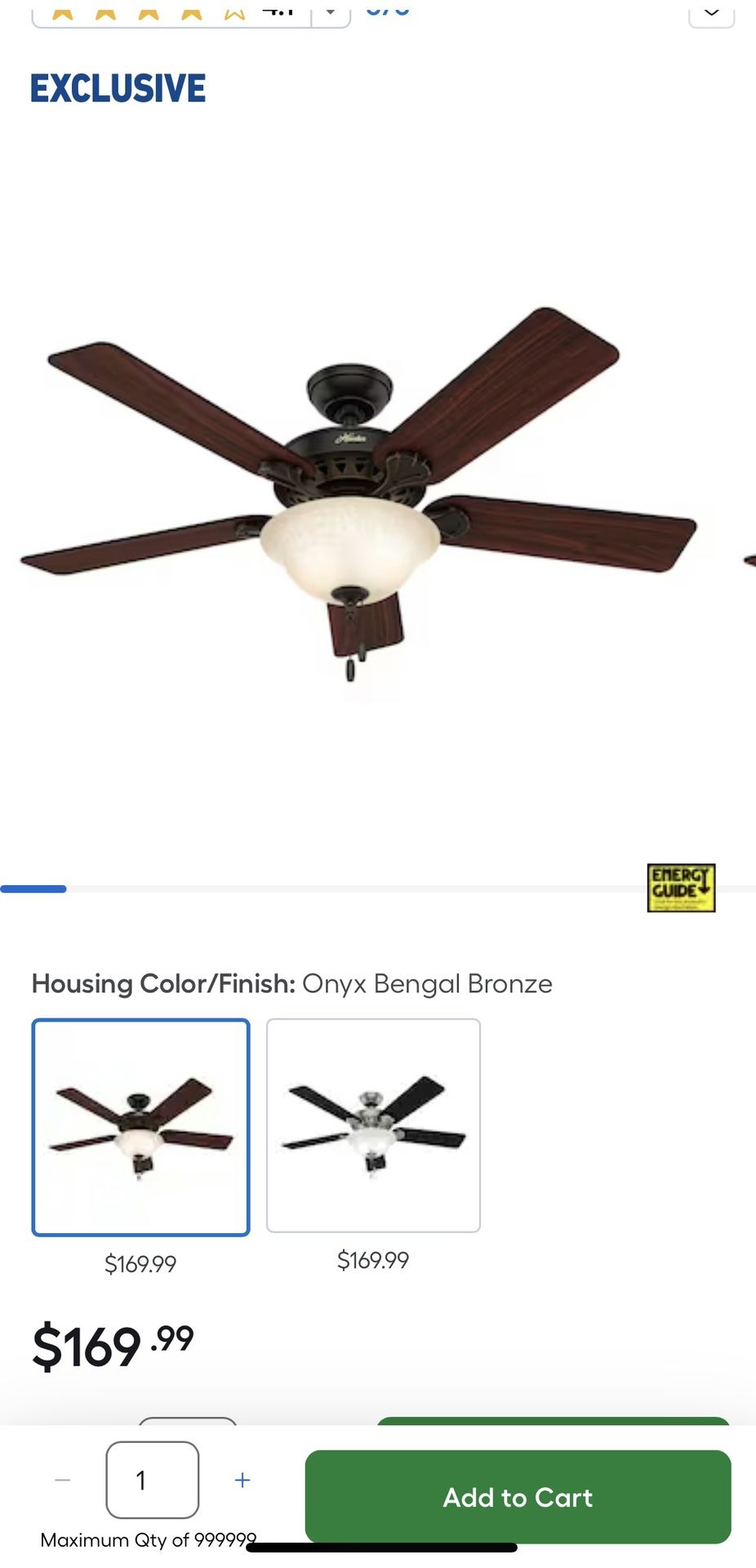 Hunter Ceiling Fan 52”