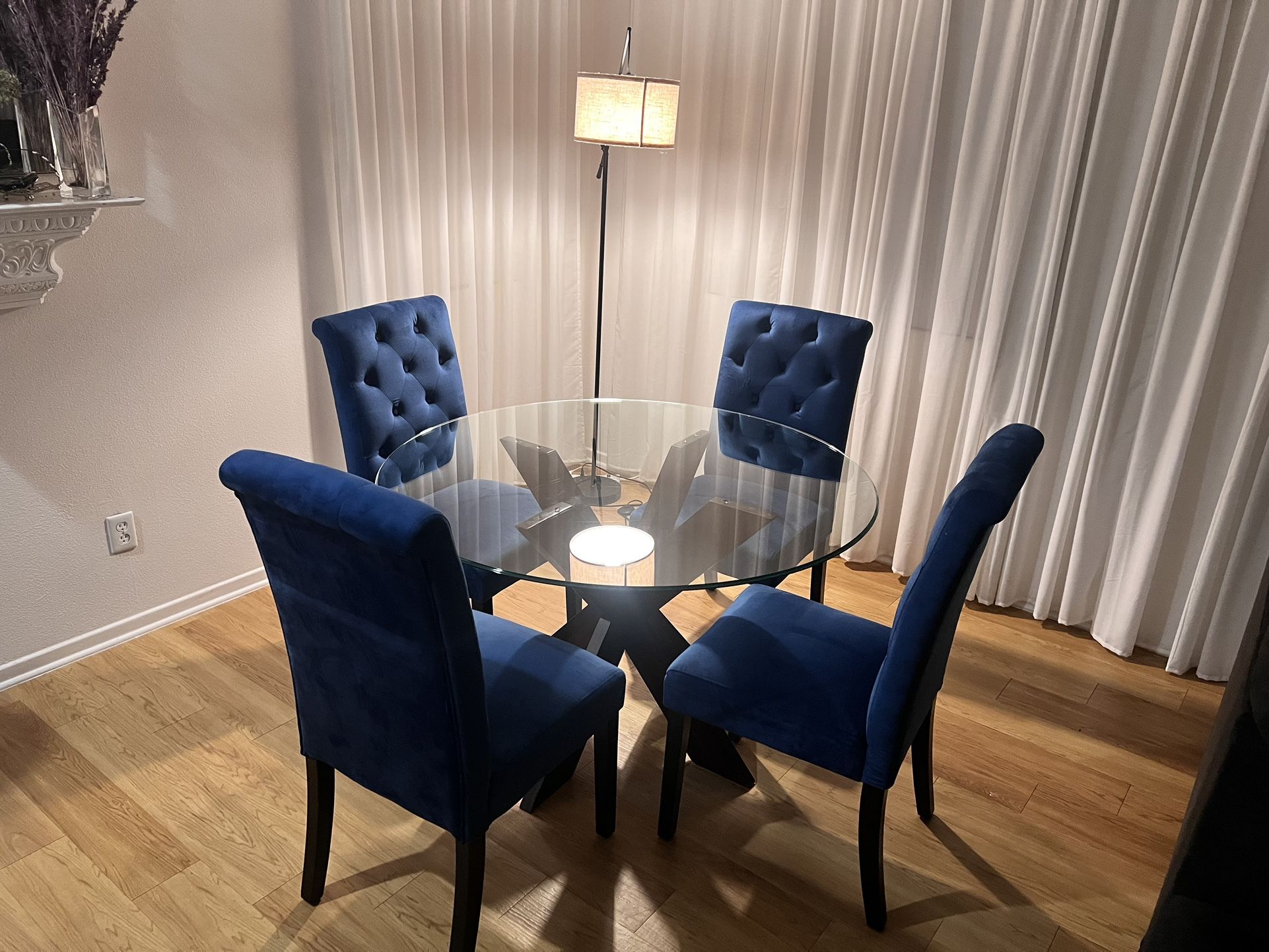 Pier One Blue Velvet Dining room Chairs and Table