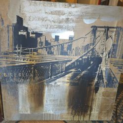 Brooklyn Bridge NY Huge 39.5" Squre Mixed Media On Canvas Urban Aesthetic Art 