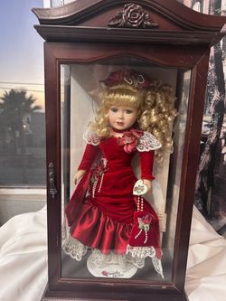 Brass Key Camellia Garden Porcelain Doll with Display Case
