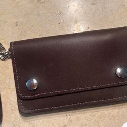 USA MADE - BROWN - Thick Real Cowhide Leather Trucker Biker Chain Wallet