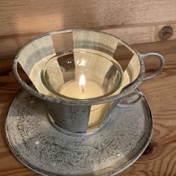 Boho Tea Cup & Saucer Candle & Holder