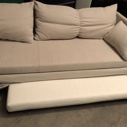 Pull-out Tan Sofa with Ottoman 