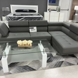 New Sectional Grey Leather 
