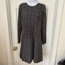 Michael Michael Kors Black Herringbone Print Long Sleeve Knit Dress Medium New Womens