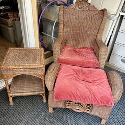 Vintage Wicker Chair & Ottoman