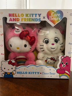 Care Bears Hello Kitty Loves Cheer Bear - 2-Pack of 10-inch Collectible Plush Toys, Soft and Huggable Material