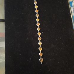 Sterling Silver Multicolor Amber Heart Bracelet 