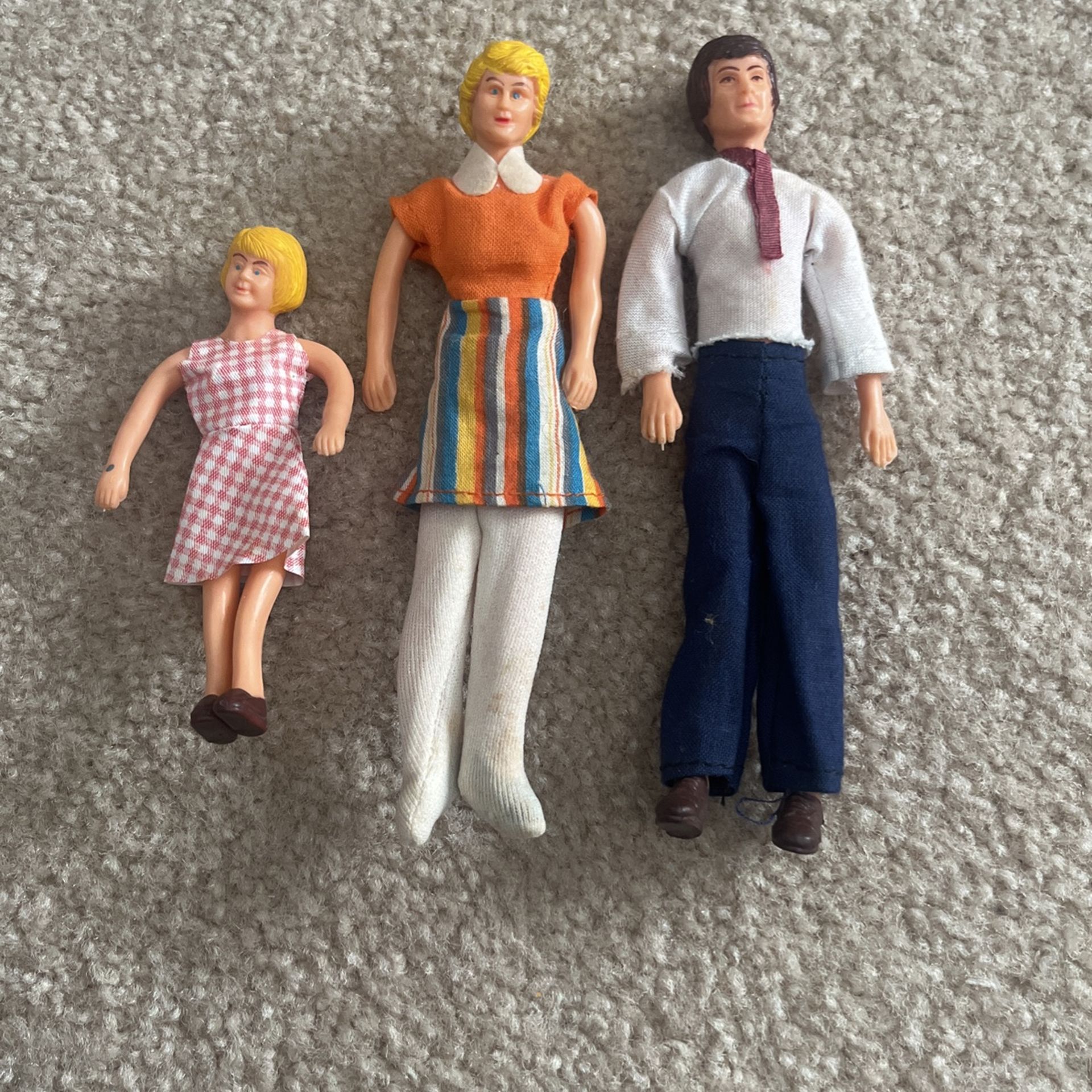 Three Vintage Bendable Doll House Dolls.