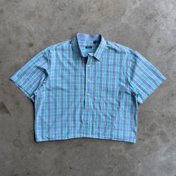 Vintage Cropped Plaid Button Down Shirt - XL
