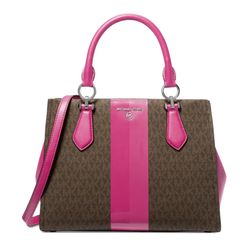 Michael Kors Logo Marilyn Medium Satchel/brown/Fuchsia/nwt
