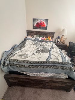 Dark Wood Queen Bed Frame, dresser & nightstand