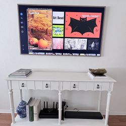 Wood Console Table with 4 Front Storage Drawers and 1 Shelf, Sofa Table for Living Room/Entry