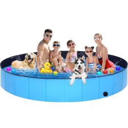 97" x 12" Extra Large Collapsible Dog Pool, Anti-Slip Portable Swimming Pool Bathing Tub