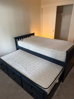 Navy Blue Twin Captain’s Bed with Pull-Out Trundle & Storage Drawers - $100