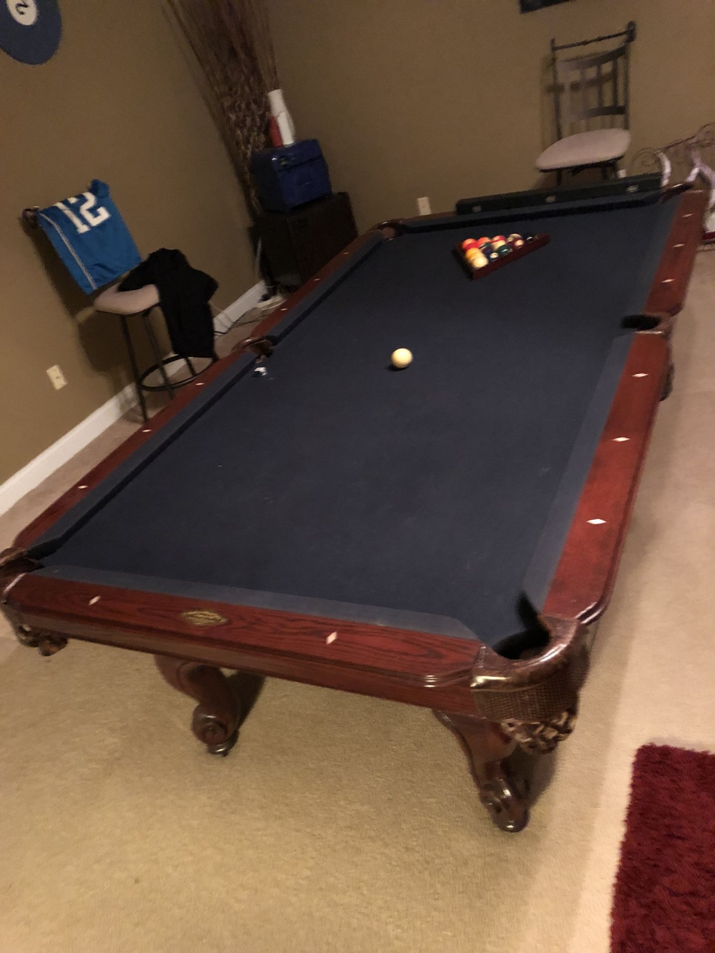 Cherry wood pool table w blue felt