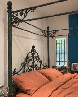 Vintage German Wrought Iron Canopy Bed • Queen/King Adjustable